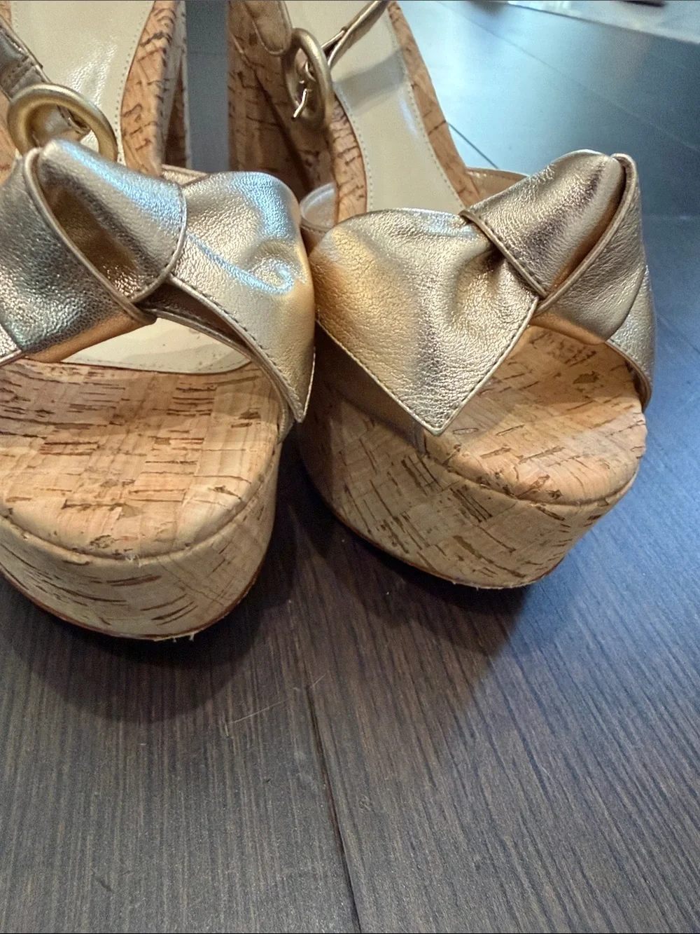 Alexandre Birman Metallic Gold Bow Platform Slingback Sandals